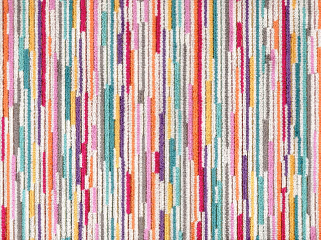 Multicoloured velvet with broken teal, magenta, mustard and coral vertical stripes