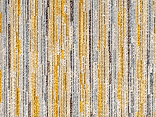 Cream velvet with broken mustard-gold and grey vertical dashes in a tactile weave