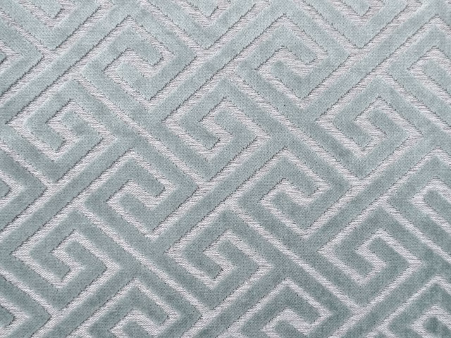 Pale seafoam teal velvet with raised interlocking Greek key motifs