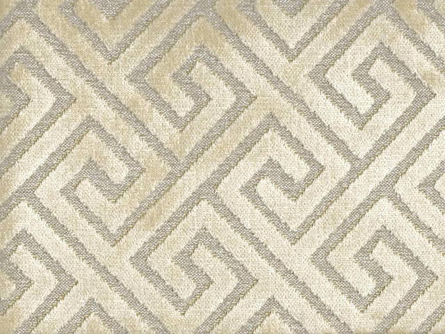Ivory velvet with taupe-grey interlocking Greek-key motif and textured pile