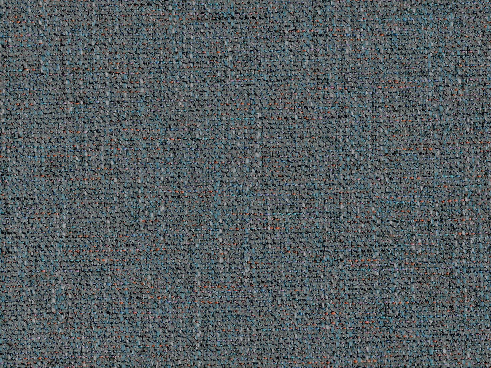 Muted blue-teal chenille weave with charcoal texture and tiny rust flecks
