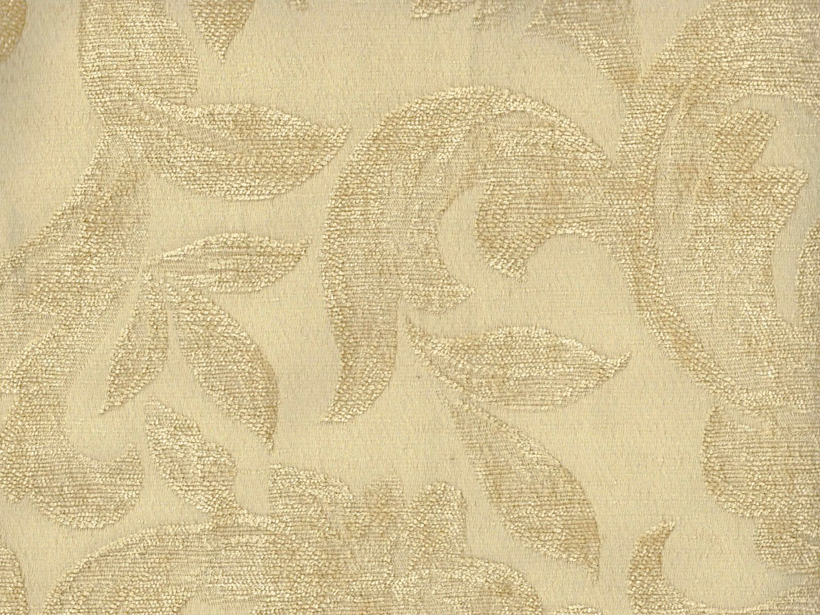 Warm ivory chenille with champagne paisley leaves and softly textured scrolling motifs