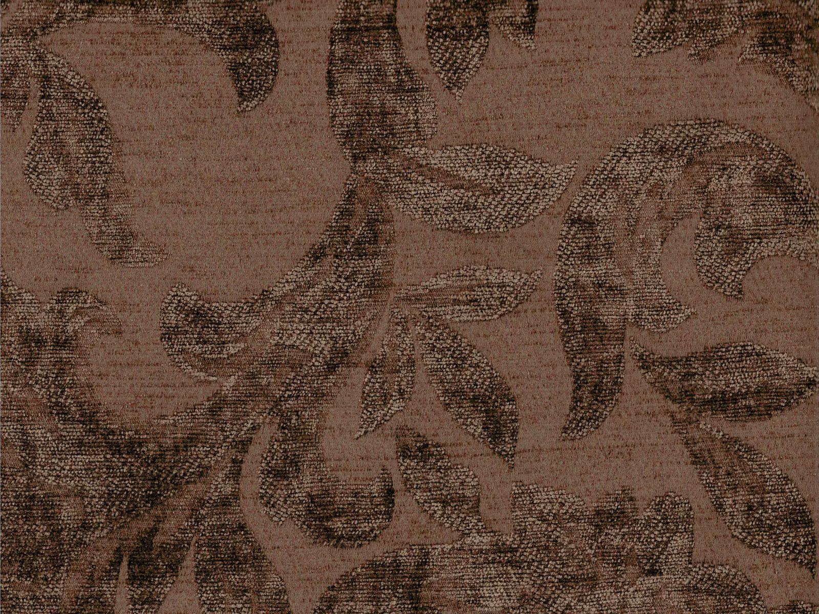 Mauve taupe chenille with dark brown oversized botanical leaves and nubby texture