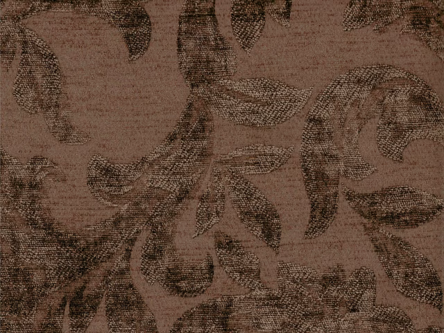 Mauve taupe chenille with dark brown oversized botanical leaves and nubby texture