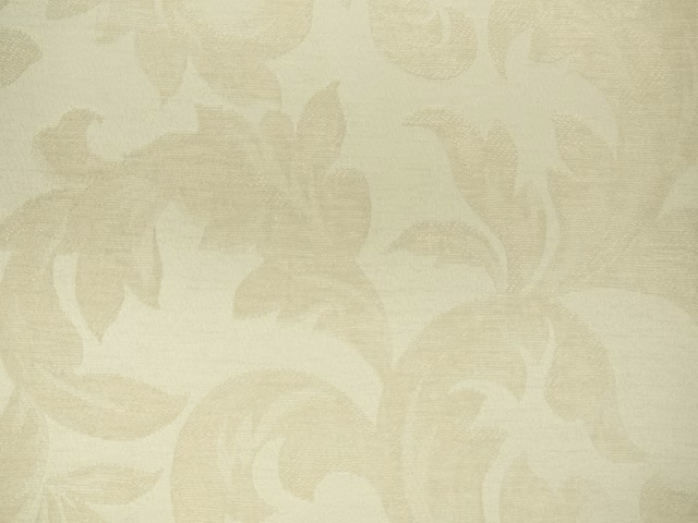 Warm ivory chenille with softly woven beige botanical leaves and large tonal floral shapes