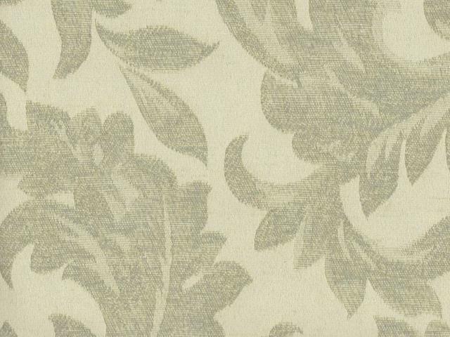 Pale ivory chenille with large muted sage botanical leaves and floral shapes