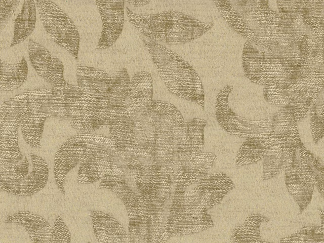 Muted taupe chenille with oversized leafy silhouettes and a softly nubby weave