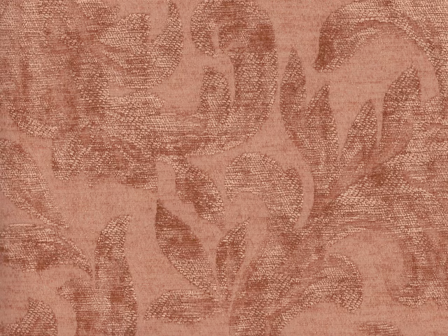 Dusty rose chenille with darker tonal leaves and scrolling botanical shapes