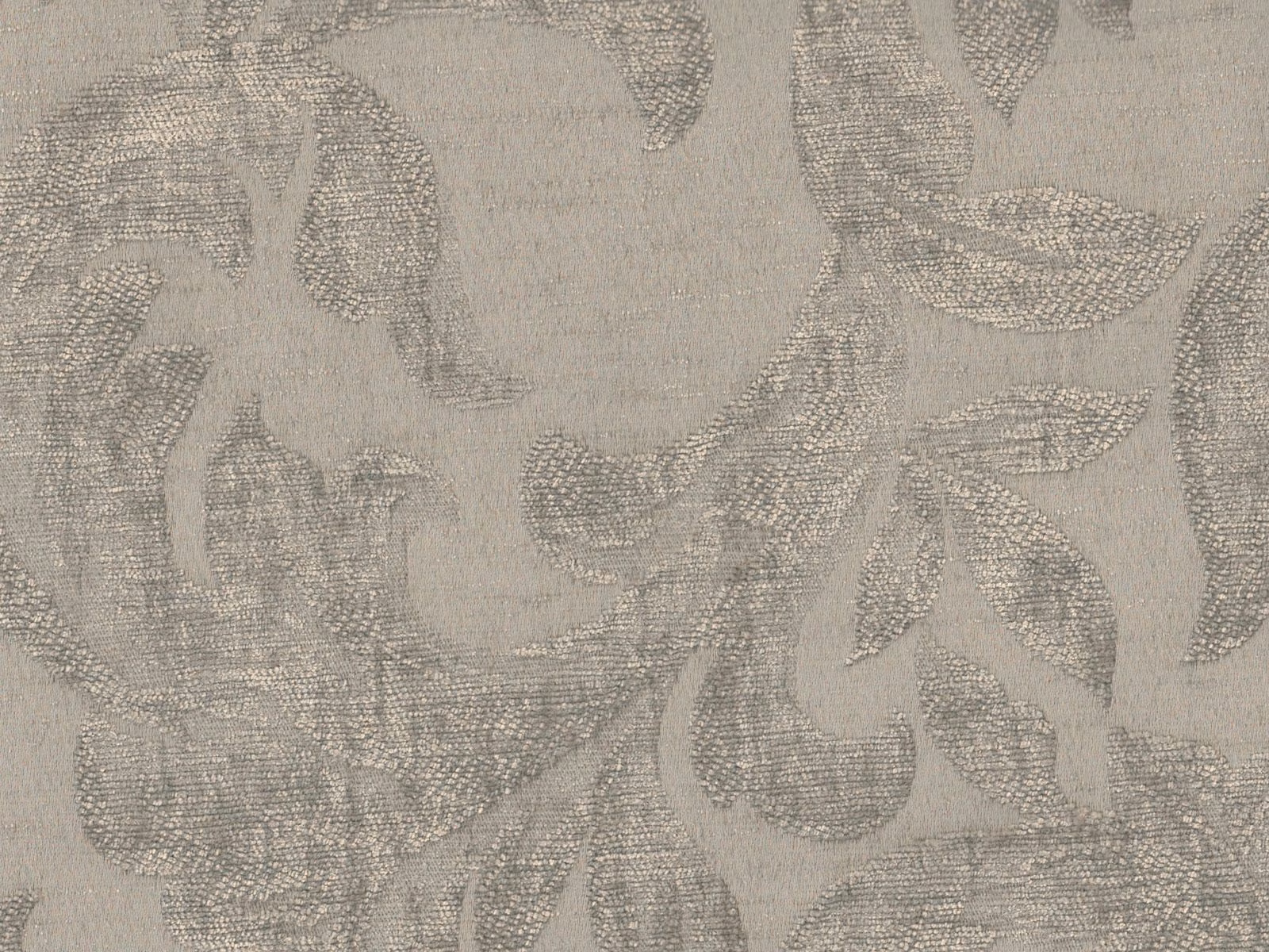 Stone-grey chenille showing tonal leaves and curling botanical stems