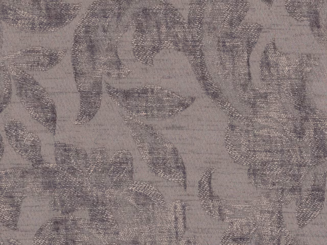 Taupe-grey chenille with charcoal abstract leaf motifs and a softly nubby woven texture