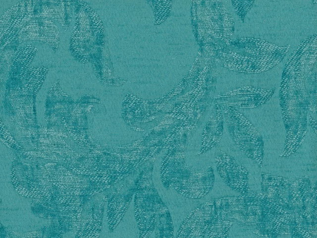 Turquoise teal chenille with tonal woven leaves and botanical shapes