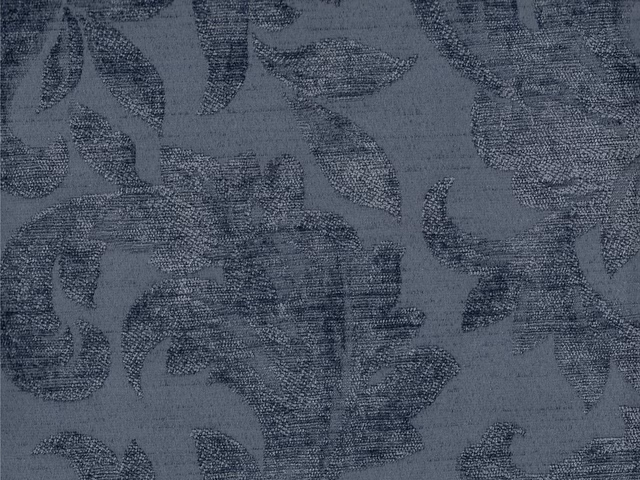 Slate blue-grey chenille with large tonal abstract leafy motifs and textured woven detail