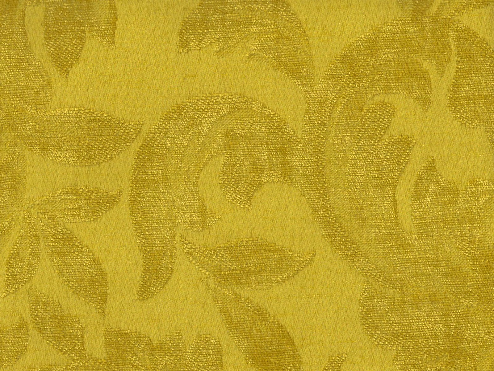 Golden chartreuse chenille with tonal sweeping leaf motifs and a softly woven texture