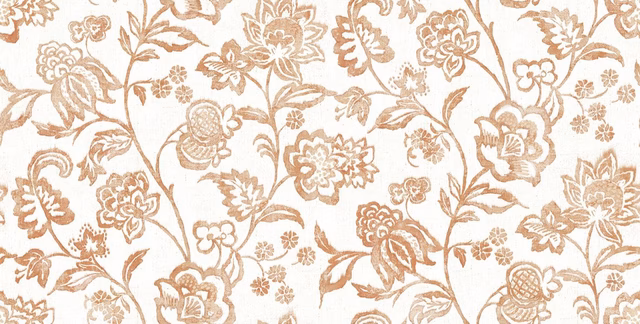 Ivory flat-weave ground with warm beige botanical flowers and curling leaves