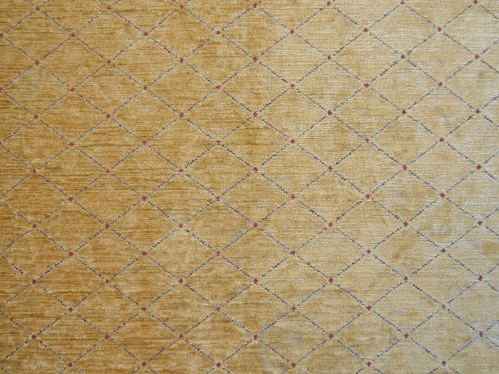 Warm ochre chenille with grey diamond lattice and tiny burgundy points