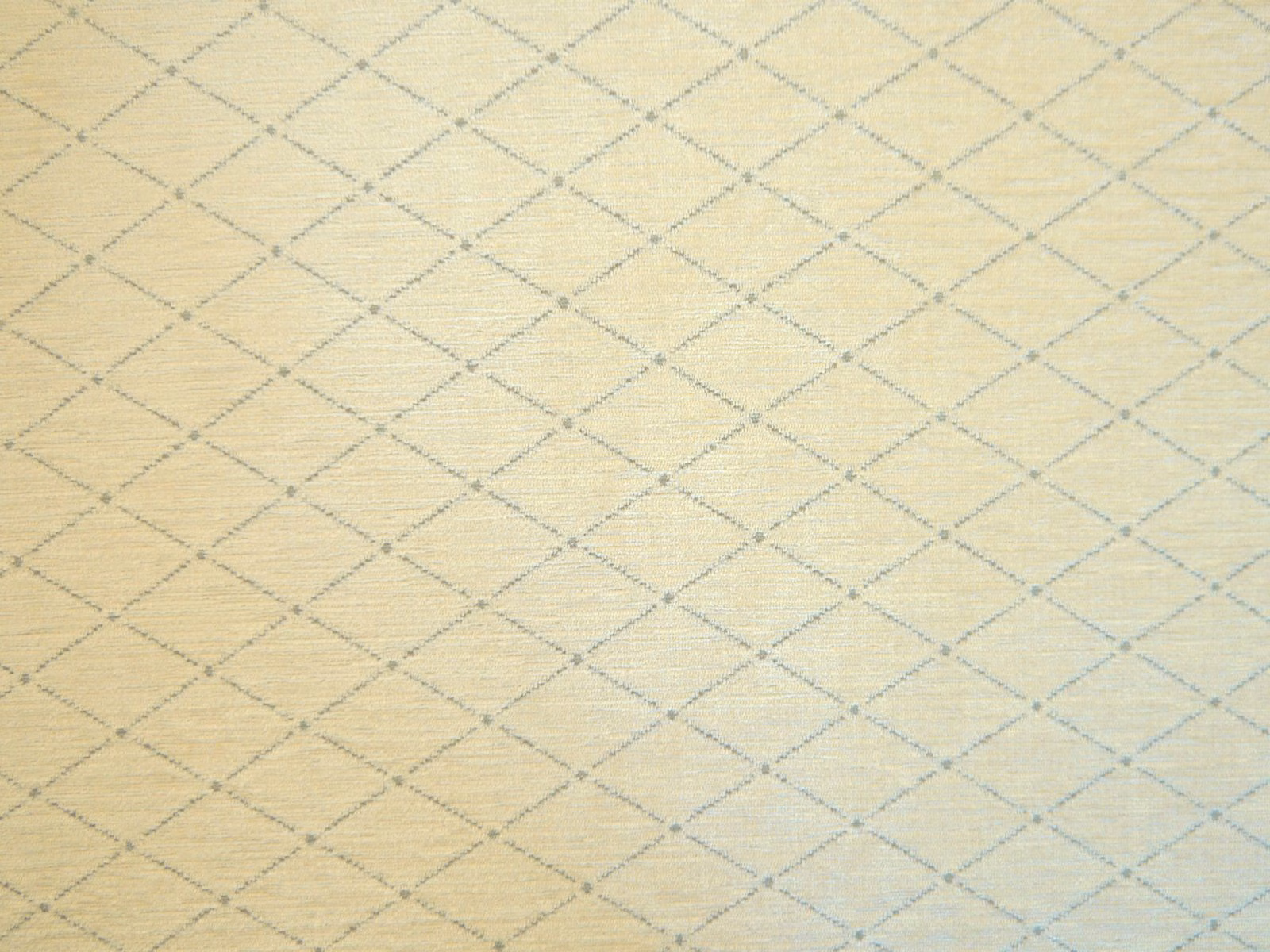 Pale ivory-yellow chenille with a fine blue-grey diamond lattice weave
