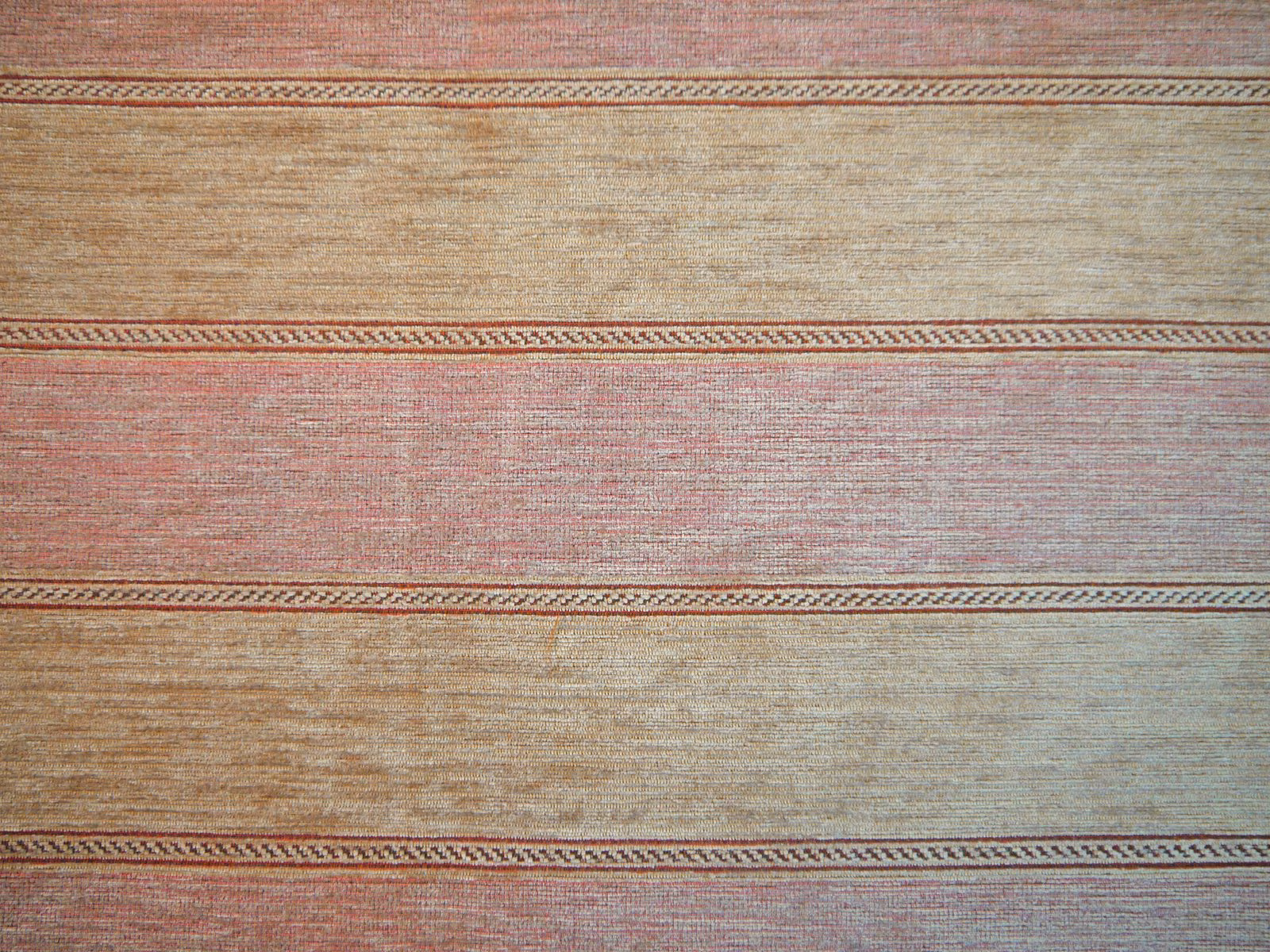 Blush, taupe and pale aqua horizontal striped chenille with textured surface