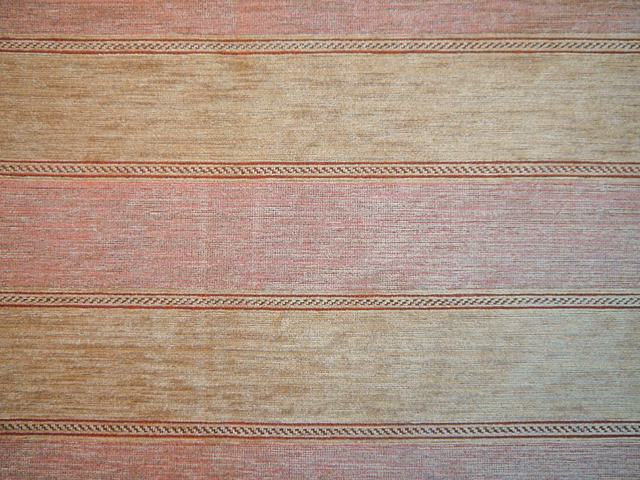 Blush, taupe and pale aqua horizontal striped chenille with textured surface