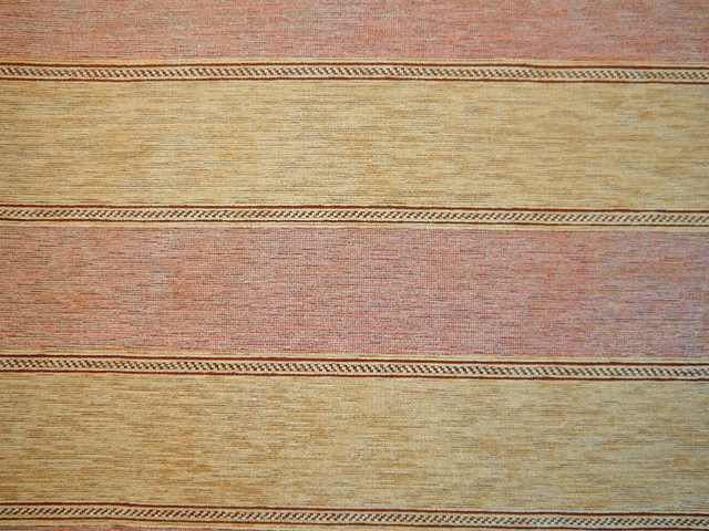 Dusty salmon and wheat beige chenille with horizontal bands and fine geometric separators