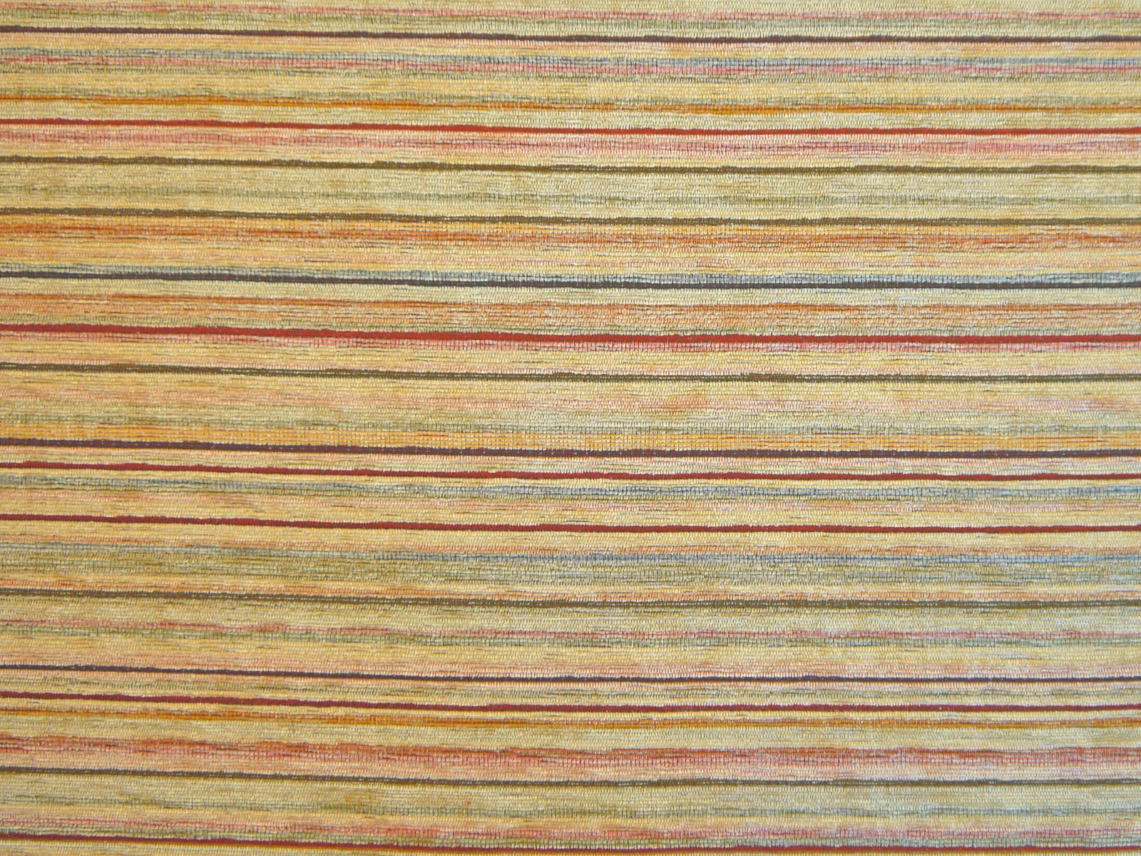 Muted olive, beige and rust chenille with fine irregular horizontal stripes