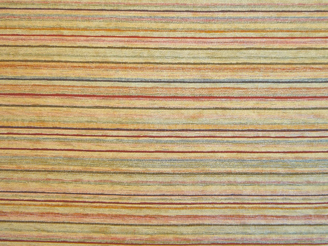 Muted olive, beige and rust chenille with fine irregular horizontal stripes