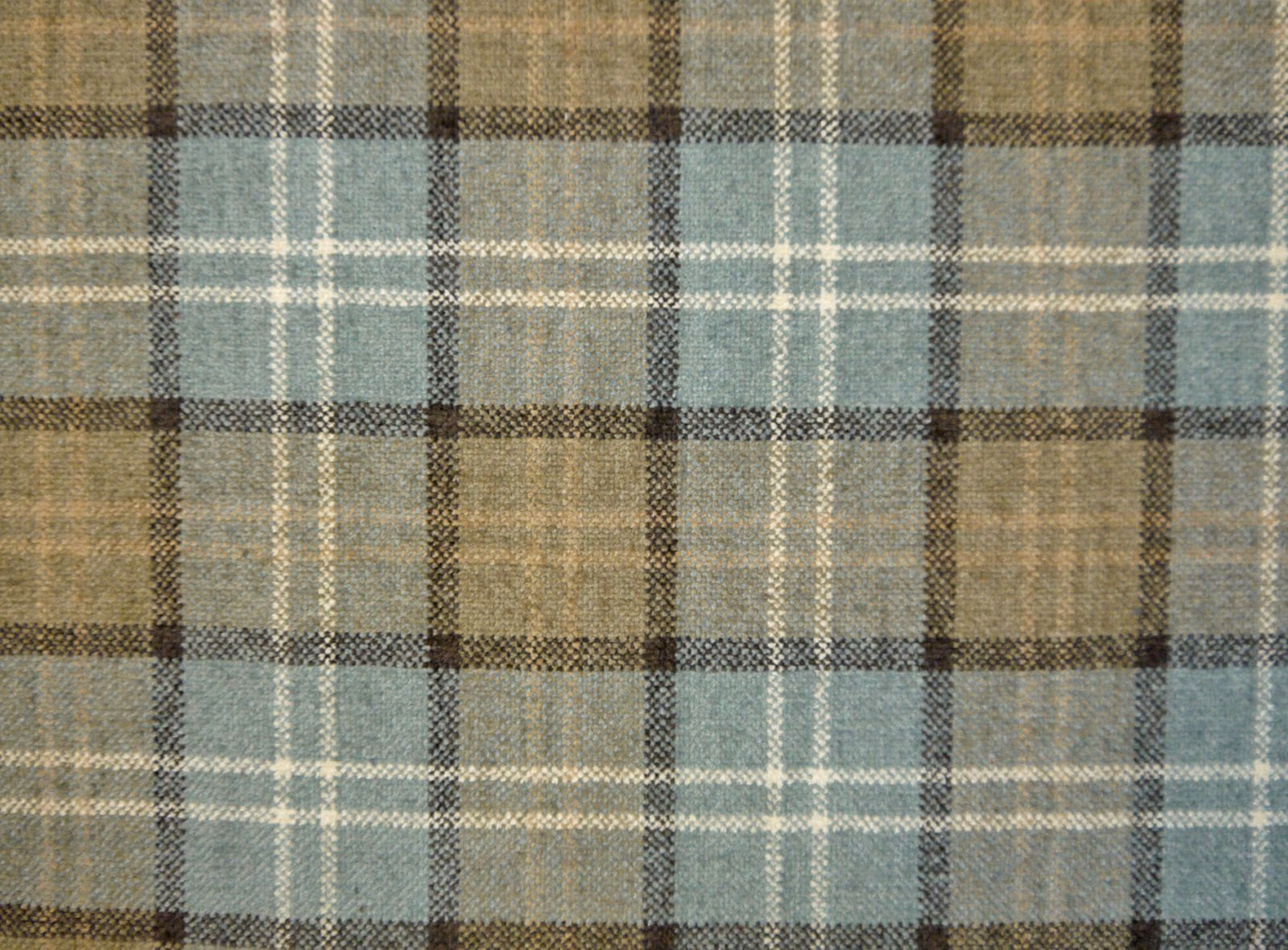 Muted taupe and blue-grey plaid chenille with cream and charcoal checks