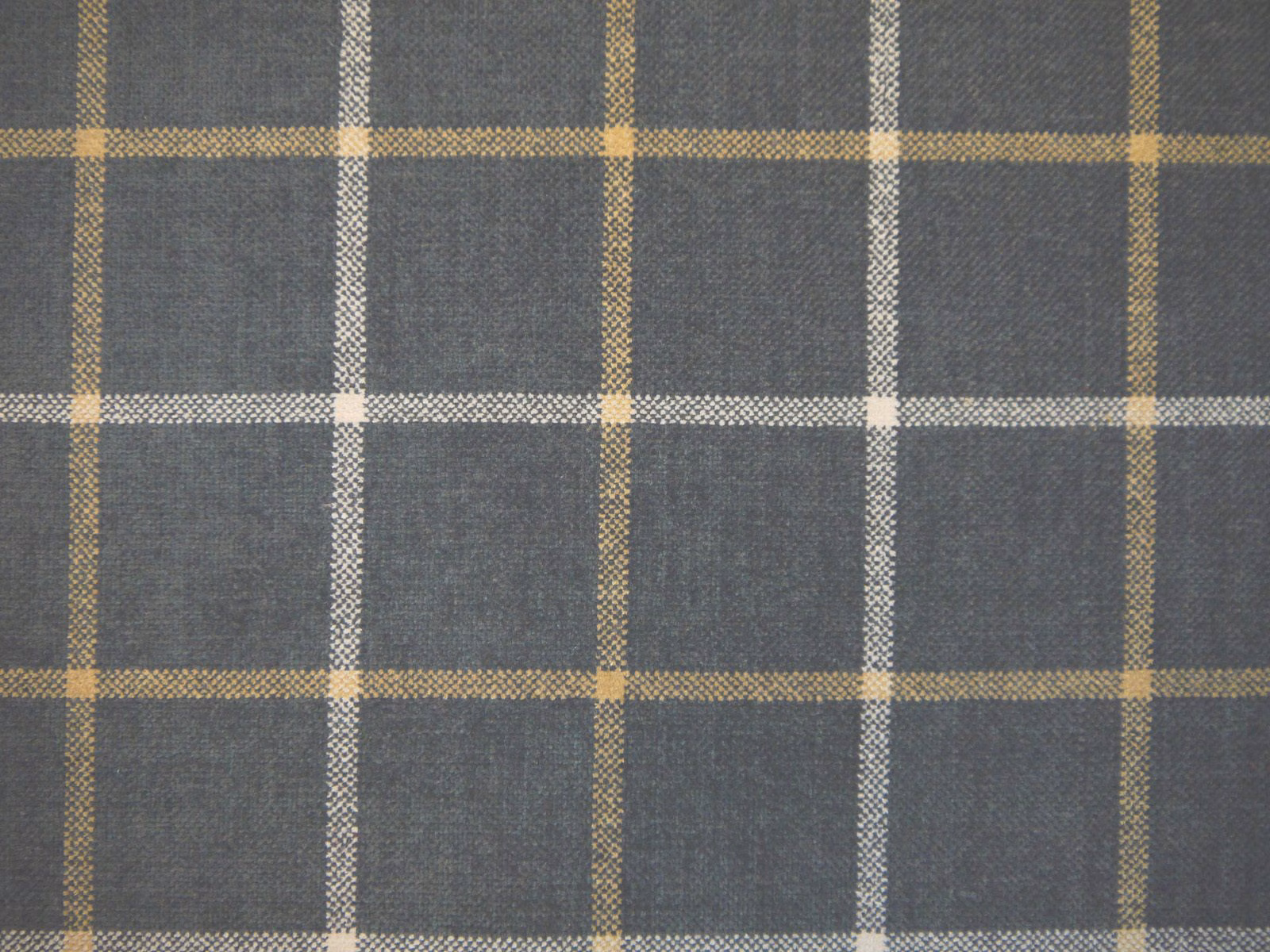 Charcoal-grey chenille plaid with cream and taupe windowpane lines