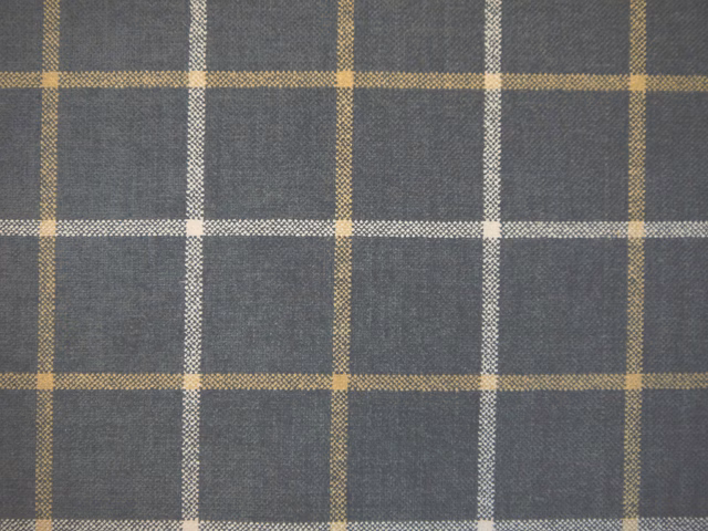 Charcoal-grey chenille plaid with cream and taupe windowpane lines
