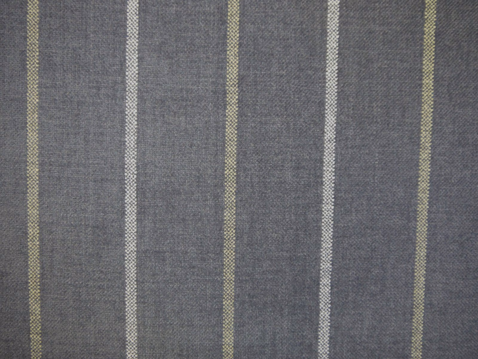 Charcoal-grey chenille with vertical olive and ivory woven stripes