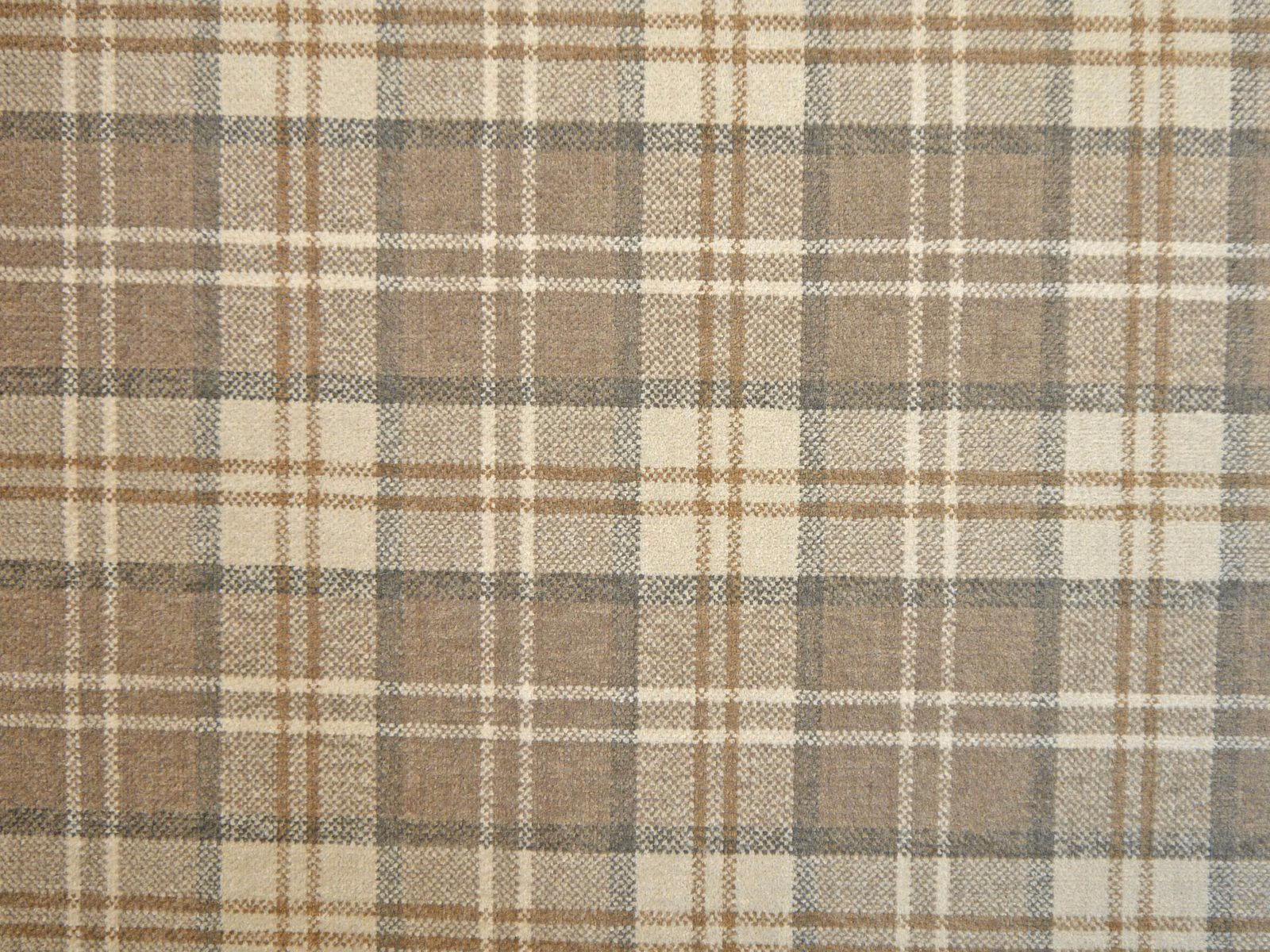 Taupe, grey and cream plaid chenille with a softly nubby woven surface