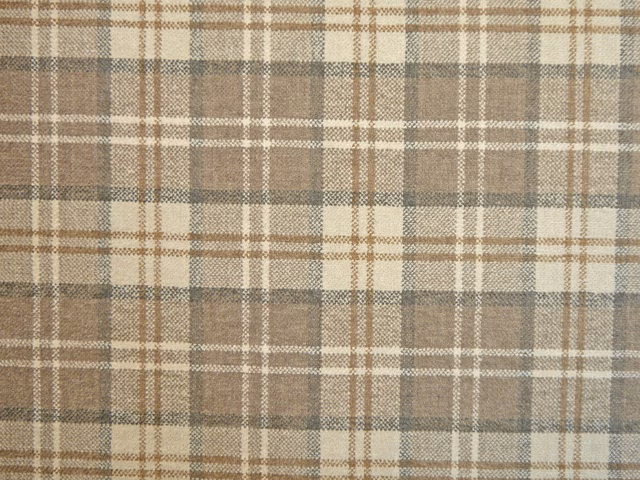 Taupe, grey and cream plaid chenille with a softly nubby woven surface
