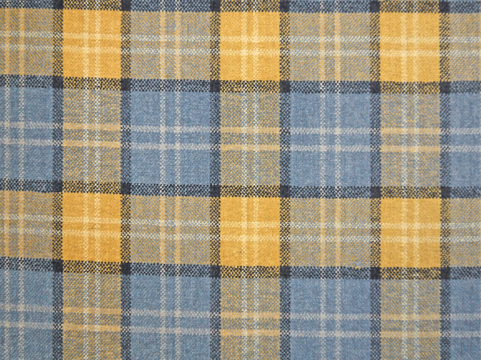 Mustard, denim-blue and taupe large-scale plaid on textured chenille