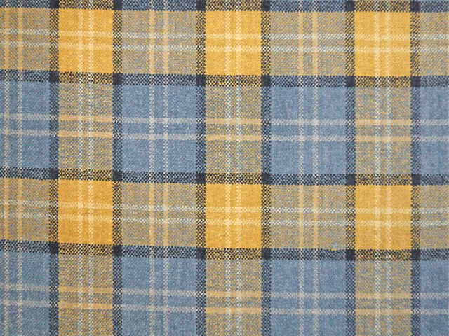 Mustard, denim-blue and taupe large-scale plaid on textured chenille