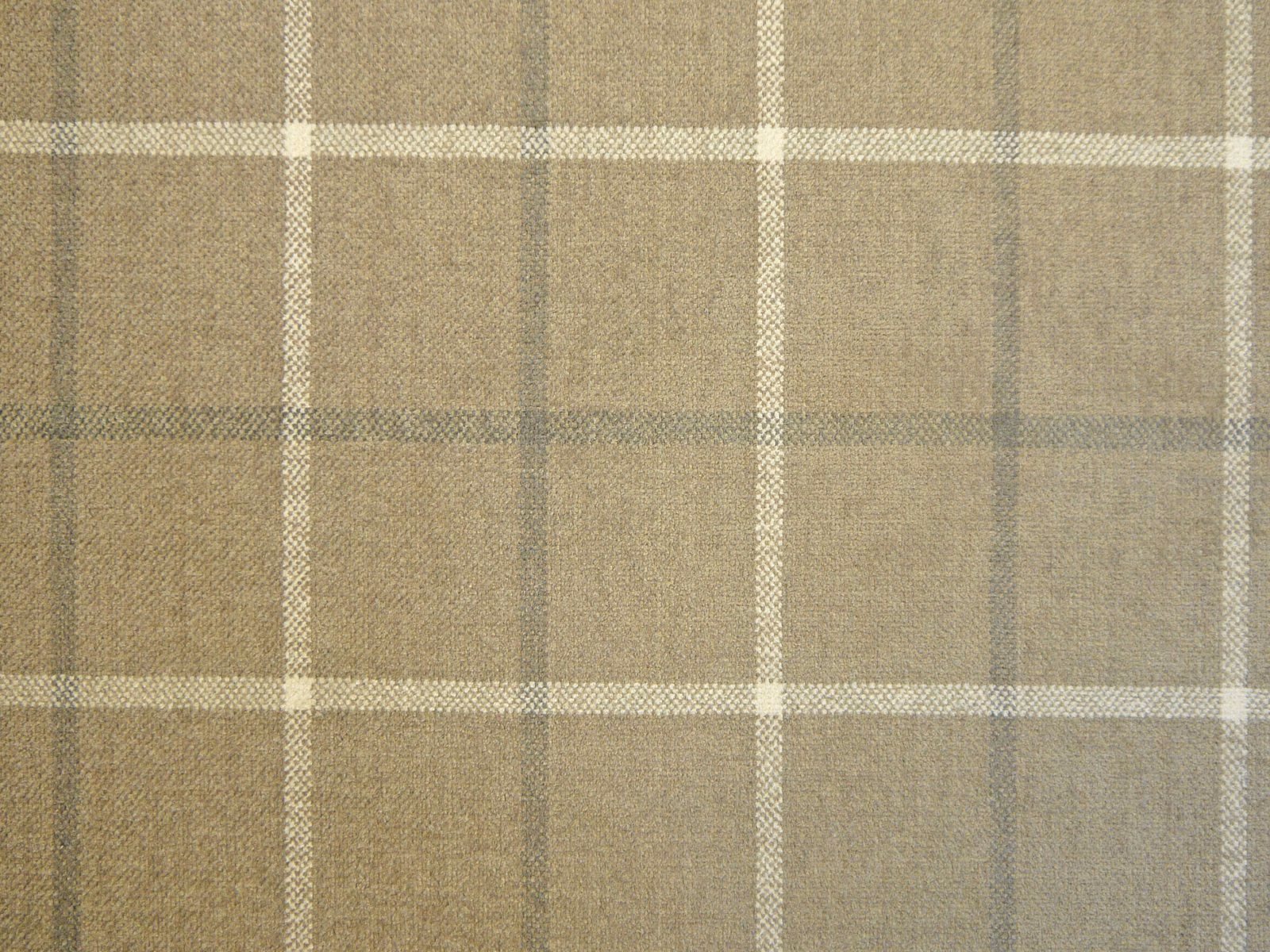 Muted taupe chenille check with grey-green bands and fine cream lines