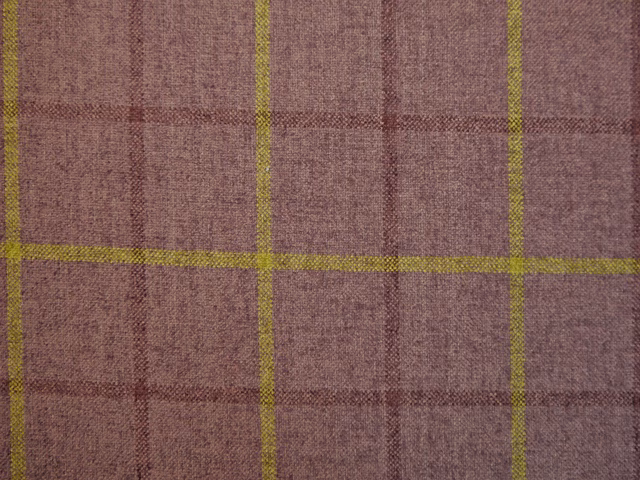 Dusty mauve plum chenille check with olive-green lines and textured woven surface