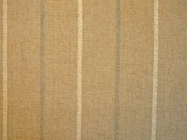 Warm oat-beige chenille with muted taupe vertical stripes and softly textured woven surface