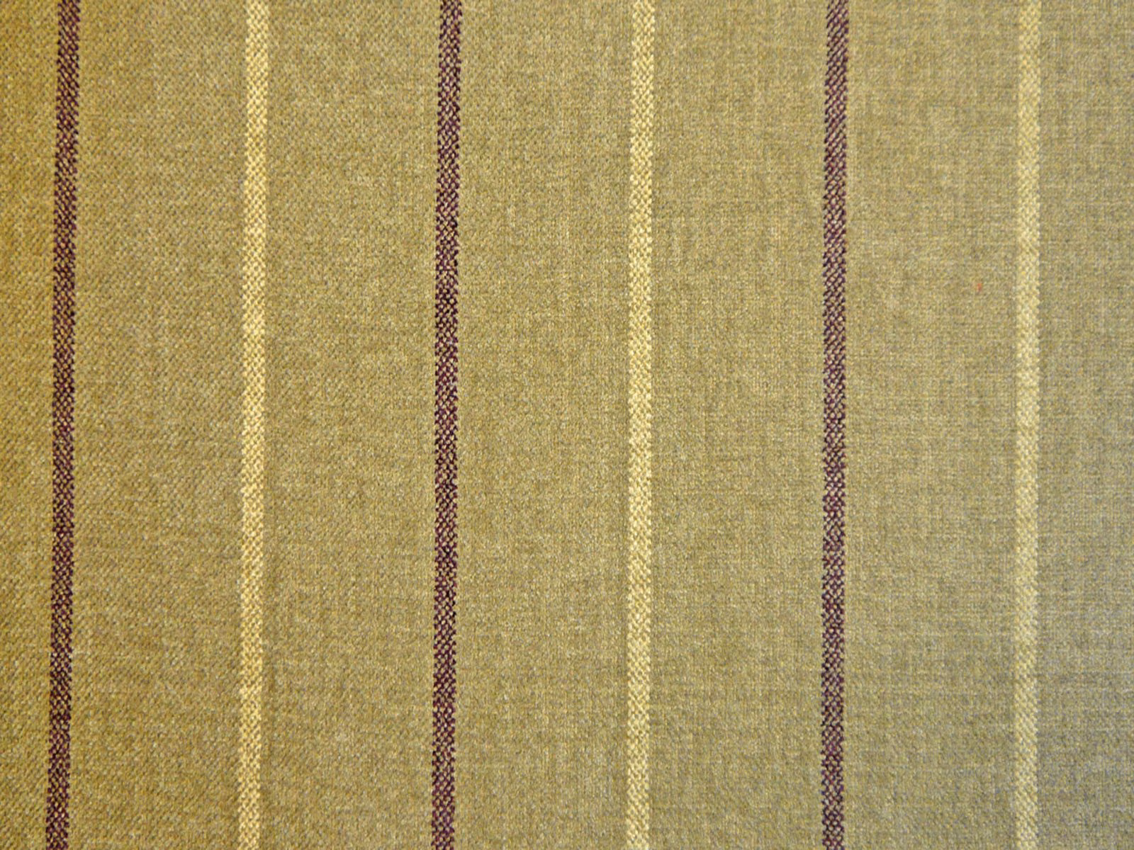 Warm taupe chenille with vertical ochre, cream and plum woven stripes