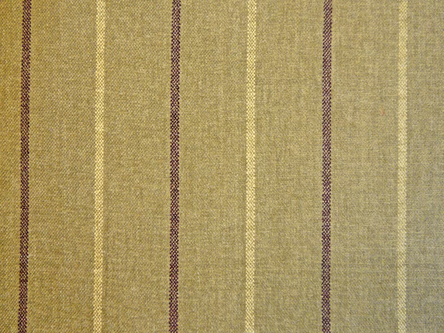 Warm taupe chenille with vertical ochre, cream and plum woven stripes