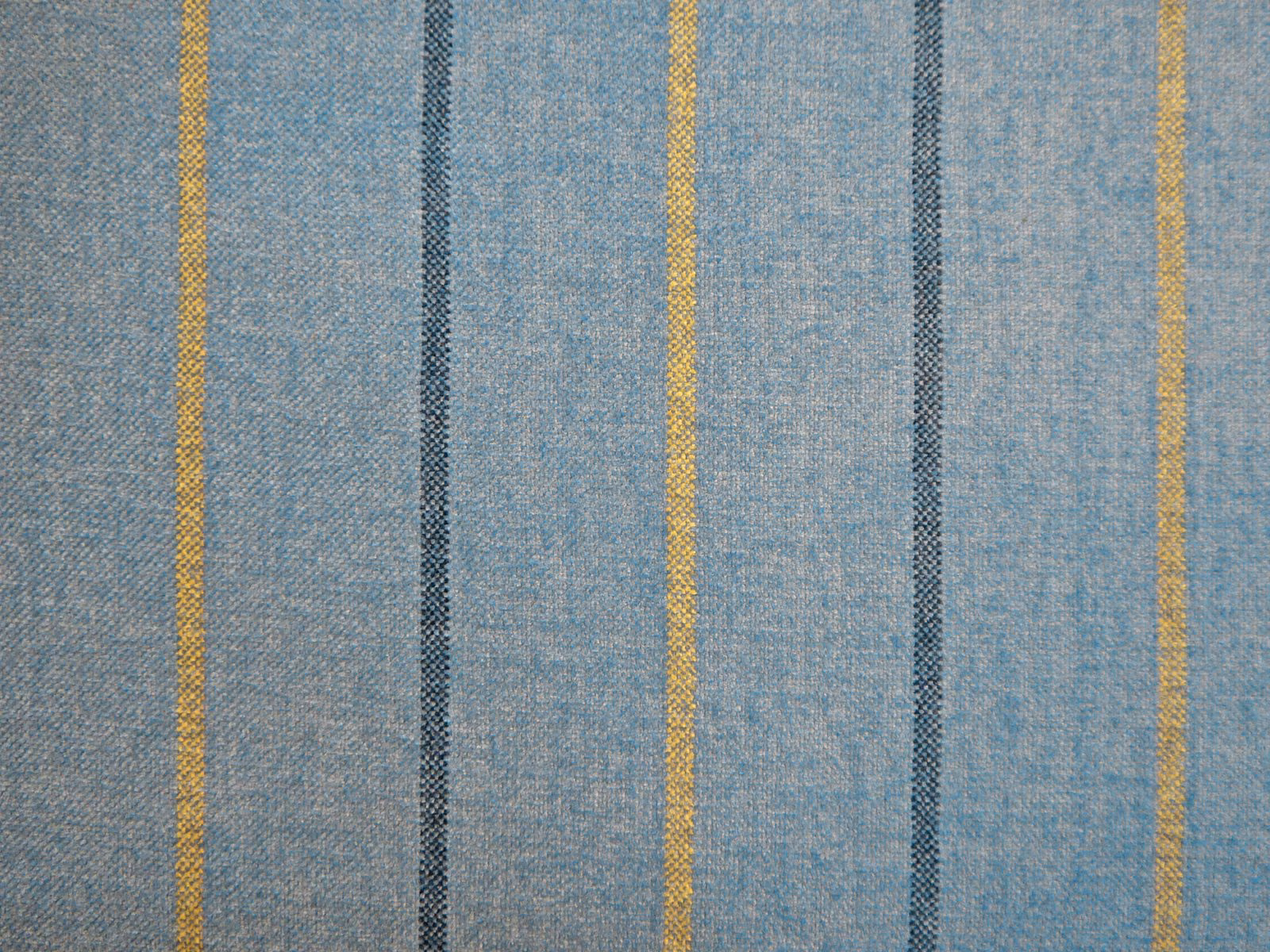 Blue-grey chenille with vertical charcoal and ochre woven stripes