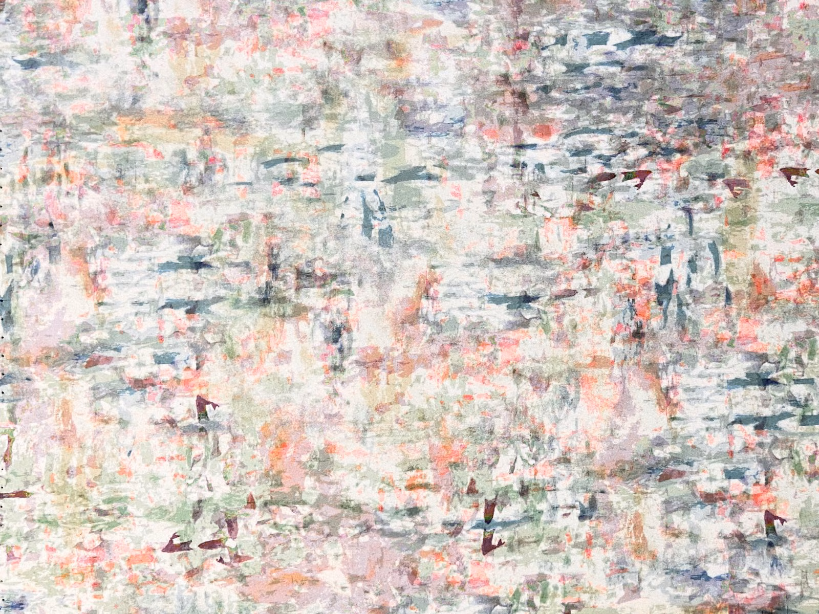 Painterly velvet in blush, sage, cream and blue-grey with layered brush marks