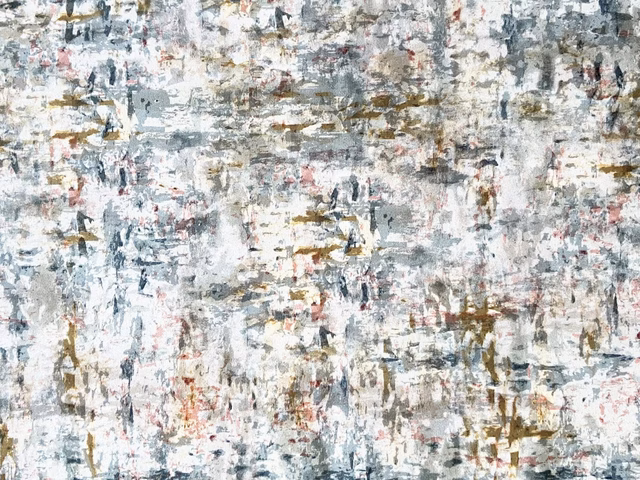 Pale grey velvet with blush, blue-grey and ochre painterly brush marks