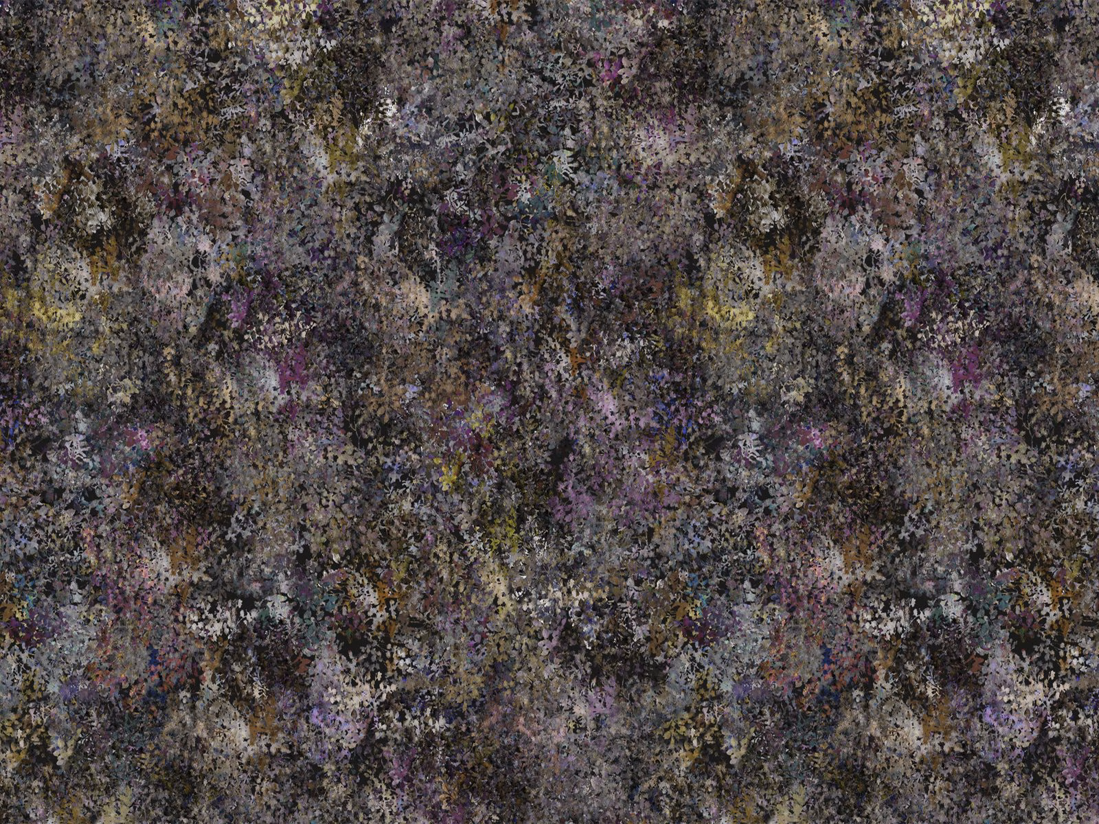 Dense charcoal velvet with mottled mauve, olive, taupe and pale grey marks