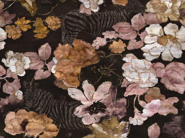 Dark brown velvet with oversized blush, ivory and ochre painterly flowers