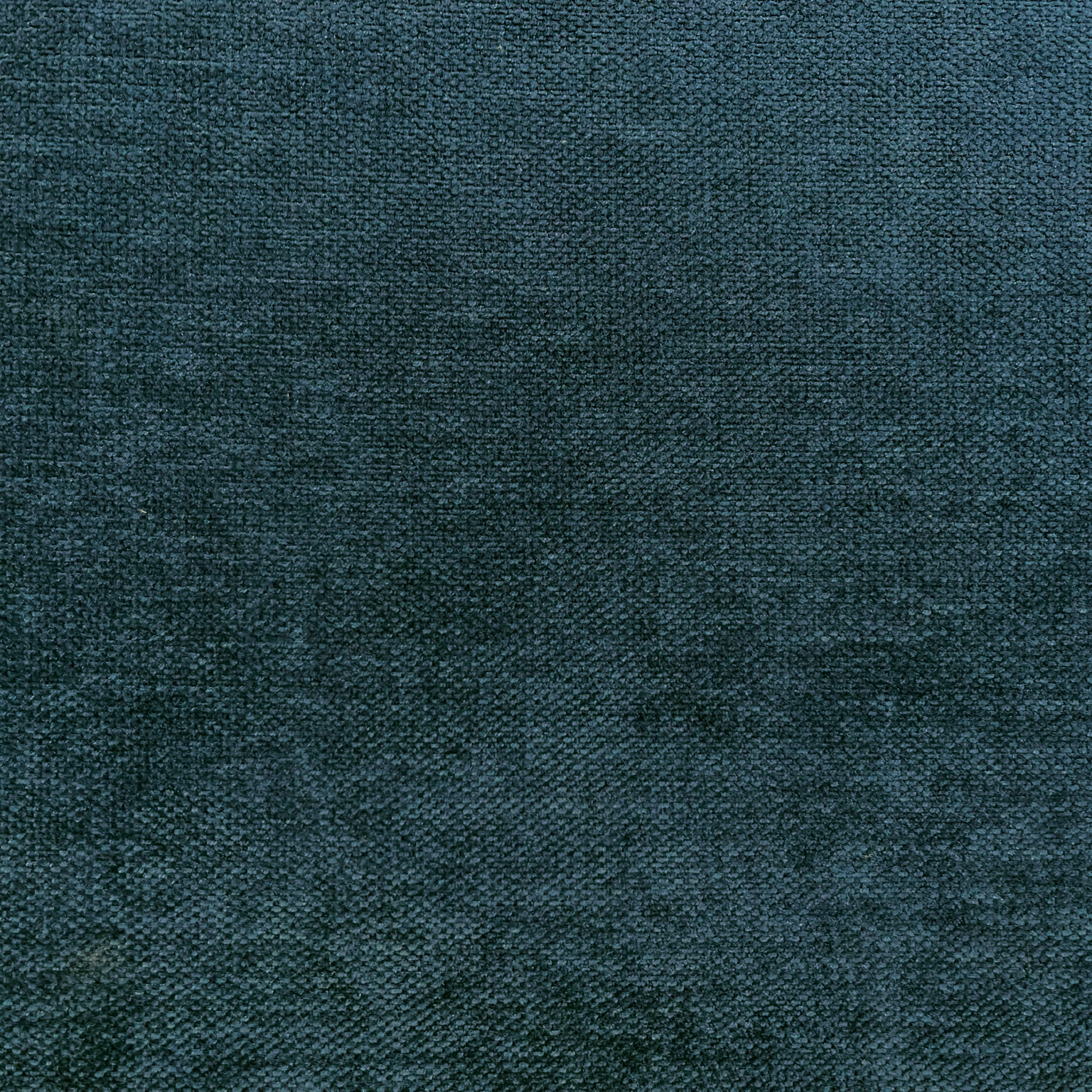 Dark blue-teal chenille with fine mottled weave and charcoal-green tonal variation