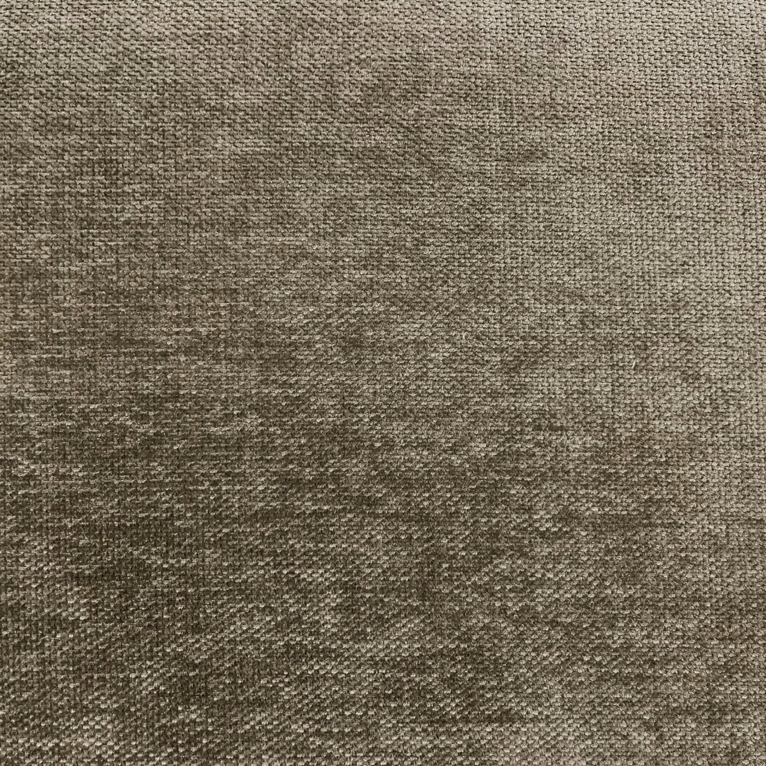 Mottled taupe-grey chenille with softly horizontal, shadowed woven texture
