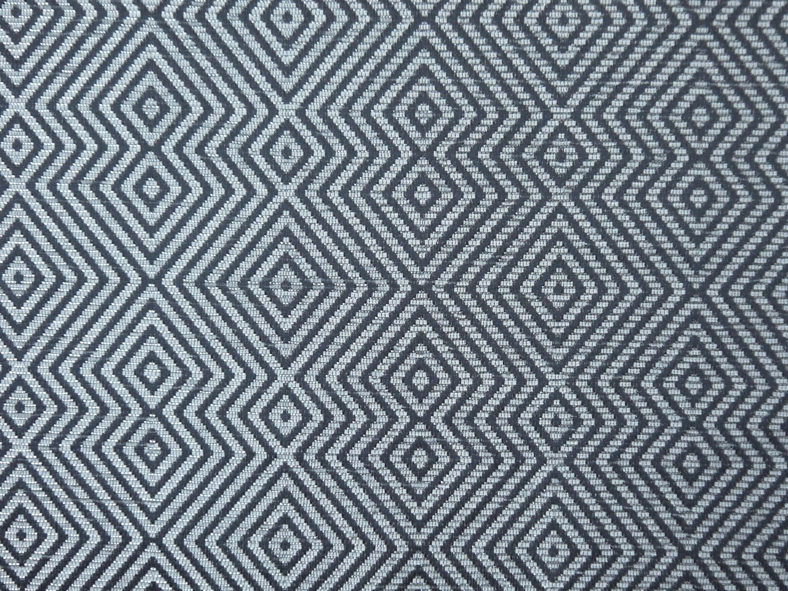 Cool slate blue-grey chenille with charcoal and pale grey diamond zigzags