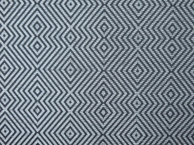 Cool slate blue-grey chenille with charcoal and pale grey diamond zigzags