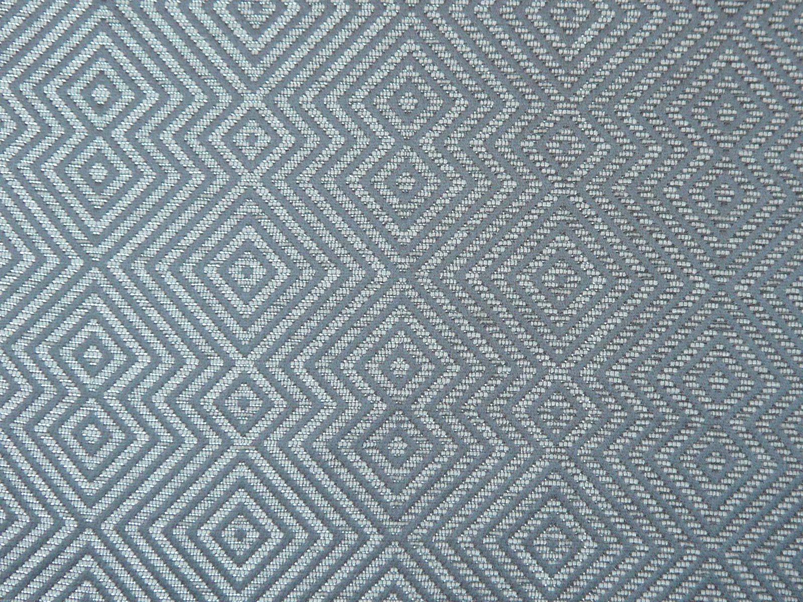 Cool blue-grey chenille with pale grey stepped diamonds and soft woven texture