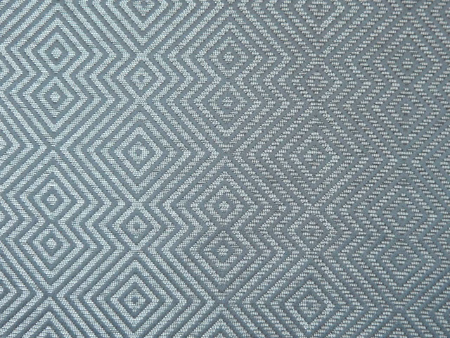 Cool blue-grey chenille with pale grey stepped diamonds and soft woven texture