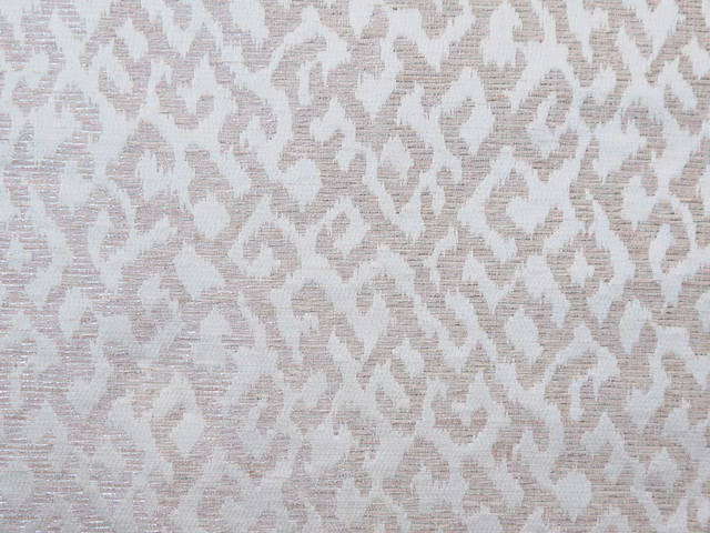 Ivory chenille with irregular pale taupe abstract motifs and a fine woven texture